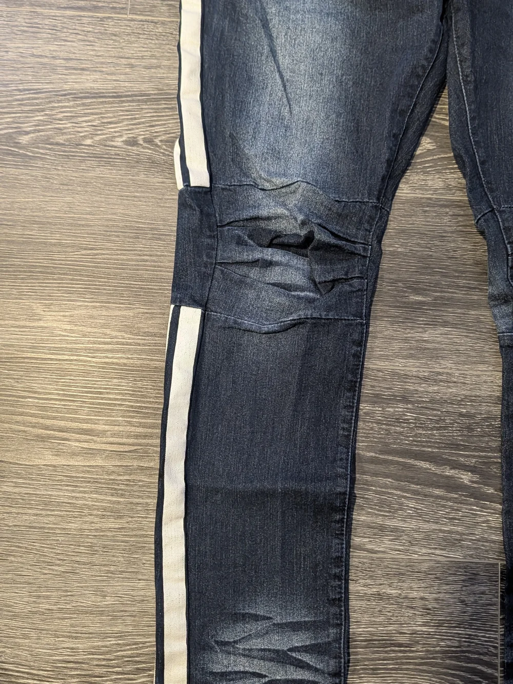 Men's Dark Blue Slim Straight Jeans with White Side Stripes